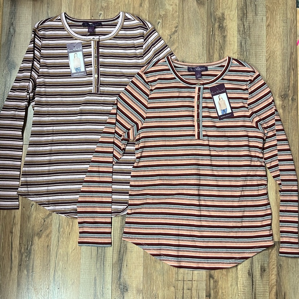 Gloria Vanderbilt Set of 2 Striped Long Sleeve Ribbed Henley's NWT